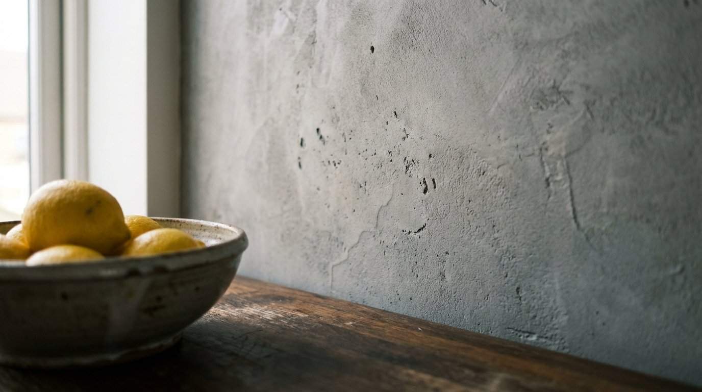 Mikrocement w kuchni na podłodze i nad blatem