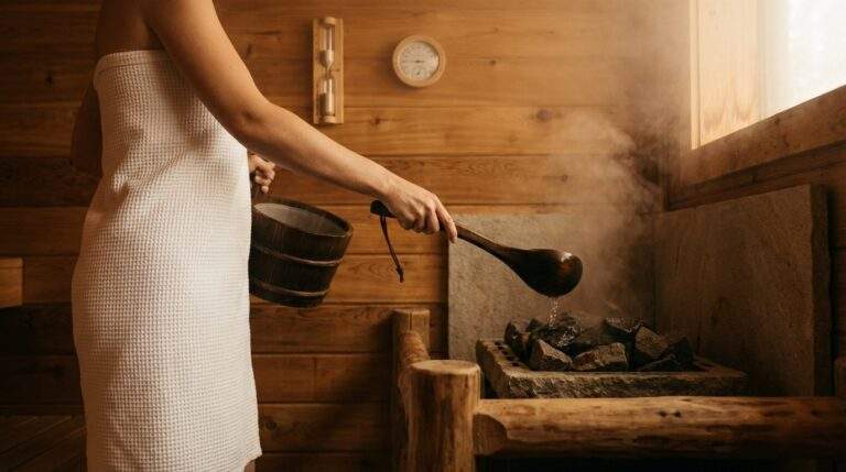 wide shot inside a premium handcrafted cedar home sauna