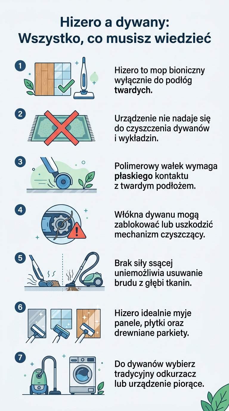 Infografika: Czy Hizero nadaje się do czyszczenia dywanów i wykładzin?