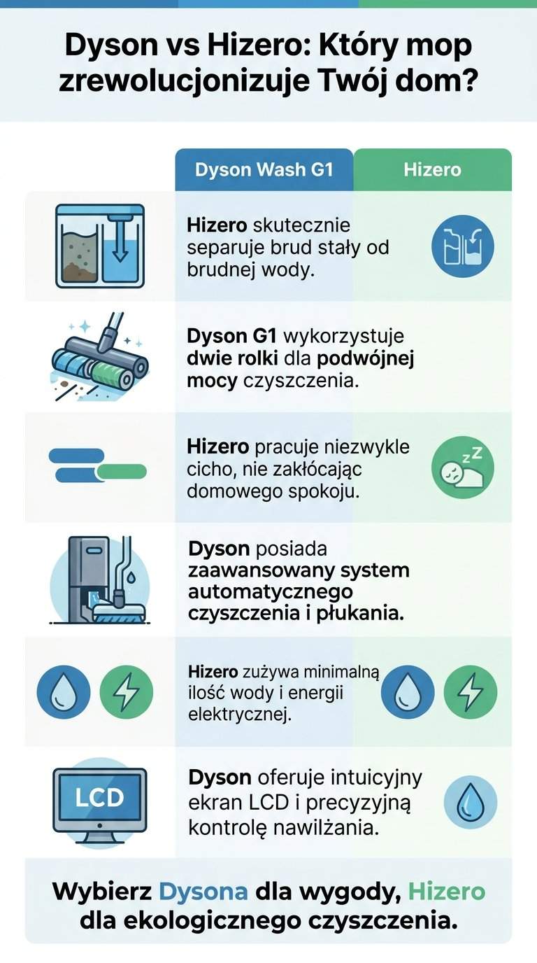 Infografika: Dyson Wash g1 czy Hizero - czy opłaca się dopłacić?