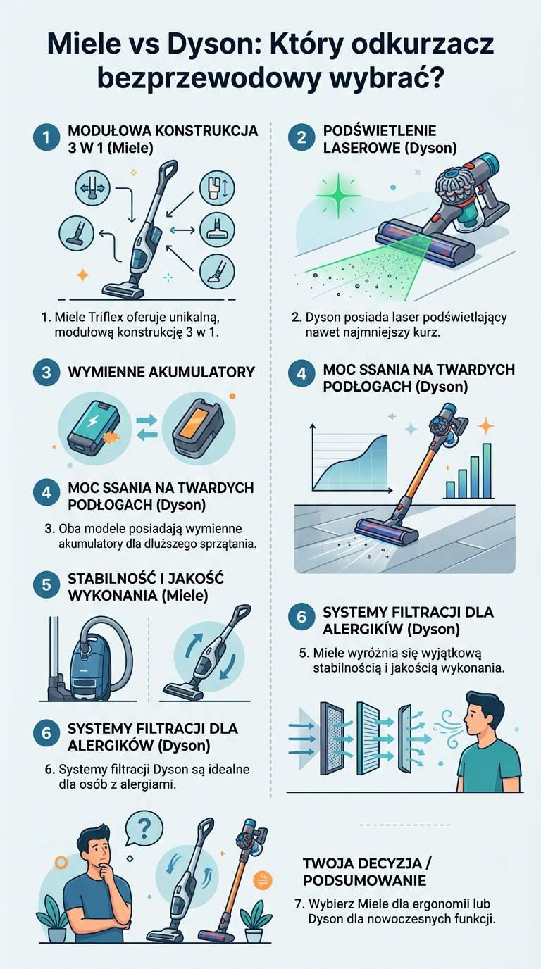 Infografika: Odkurzacz bezprzewodowy Miele czy Dyson - porównanie
